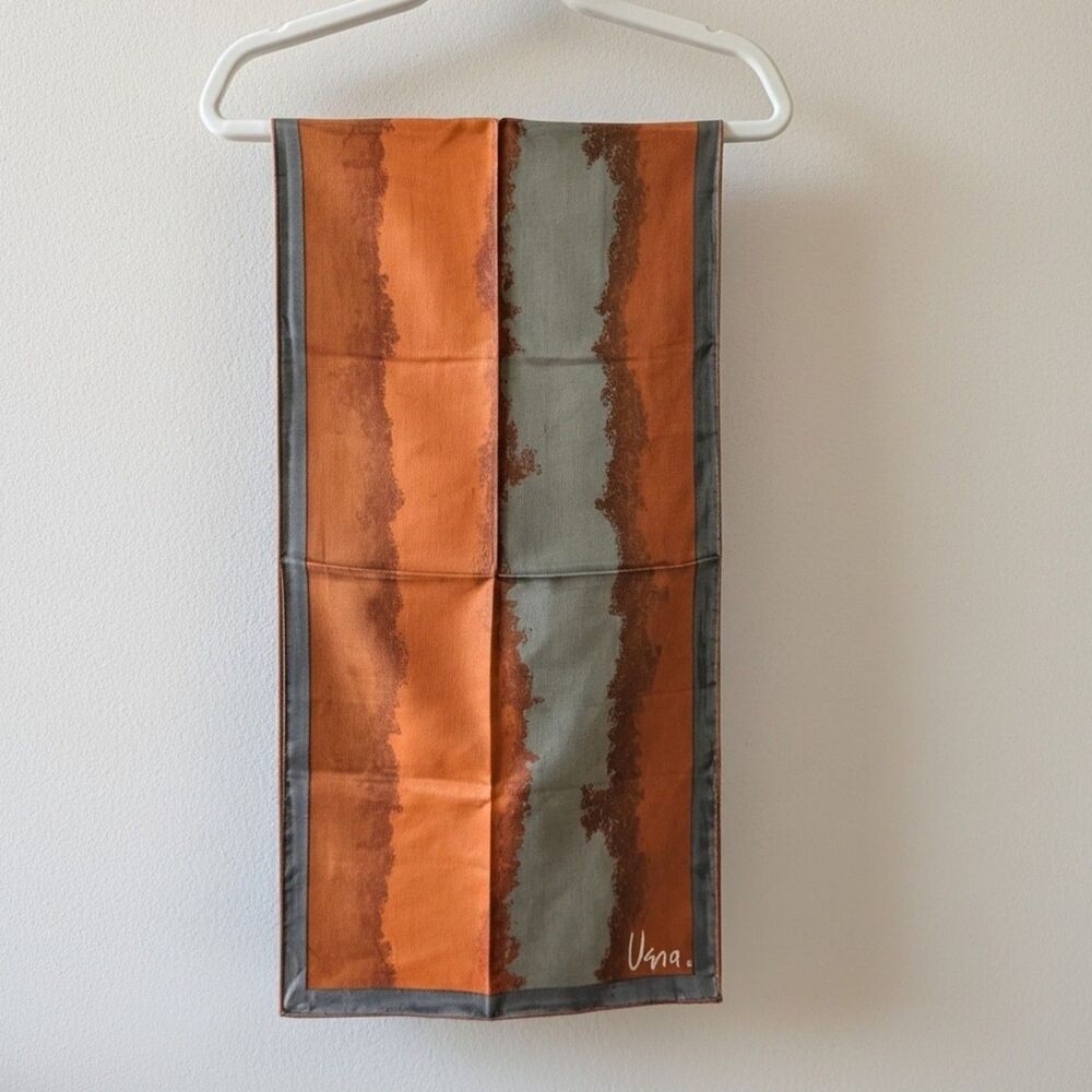VTG Vera Neumann USA Silk Scarf Geometric Rust Orange and Gray Hand rolled hem